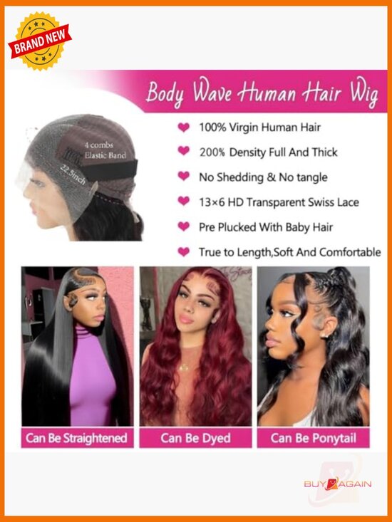 30 Inch 200% Density Body Wave Human Hair Lace Front Wig Pre-Plucked Glueless main image 6